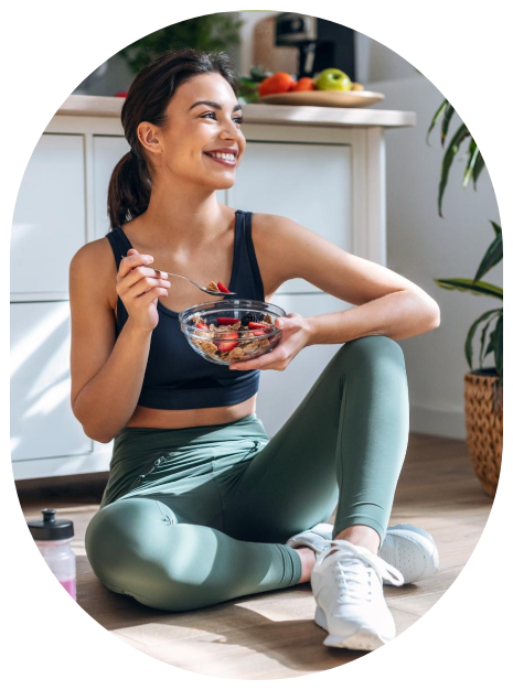 Woman eating healthy meal indoors